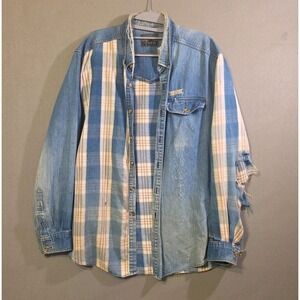 Vintage Spindle River Denim Plaid Shirt Distressed Grunge Western Oversized 2XL